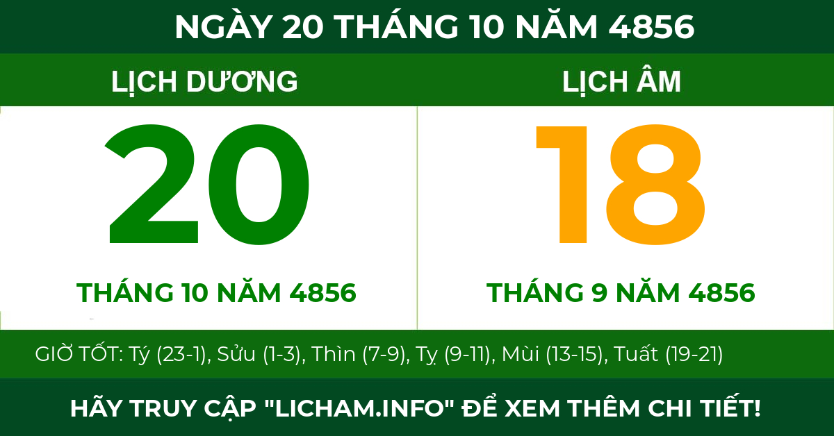 lịch âm ngày 20 tháng 10 năm 4856