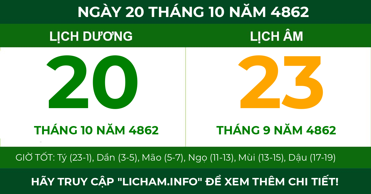 lịch âm ngày 20 tháng 10 năm 4862