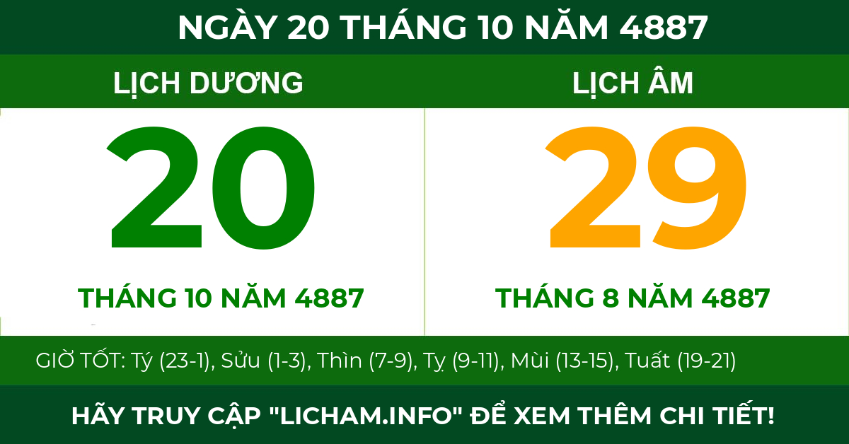lịch âm ngày 20 tháng 10 năm 4887