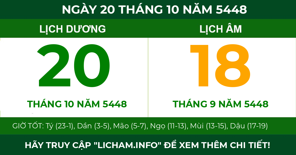 lịch âm ngày 20 tháng 10 năm 5448