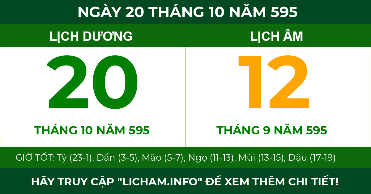 lịch âm ngày 20 tháng 10 năm 595