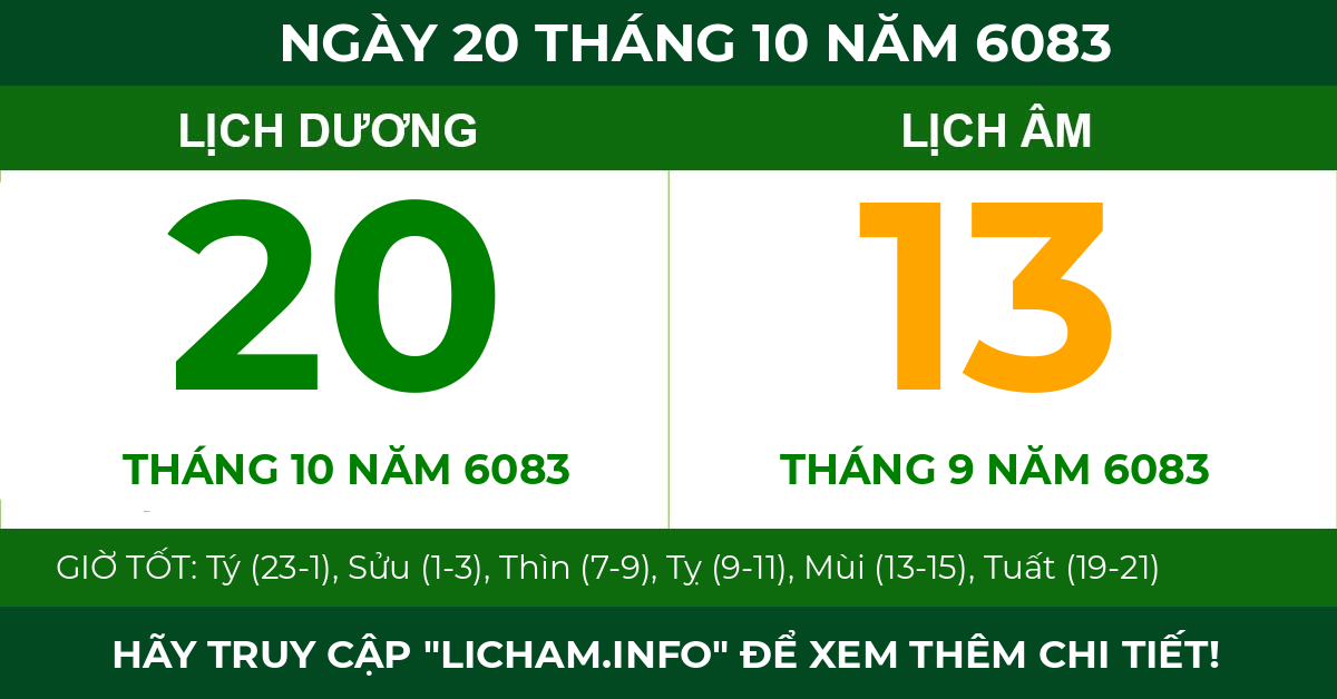 lịch âm ngày 20 tháng 10 năm 6083