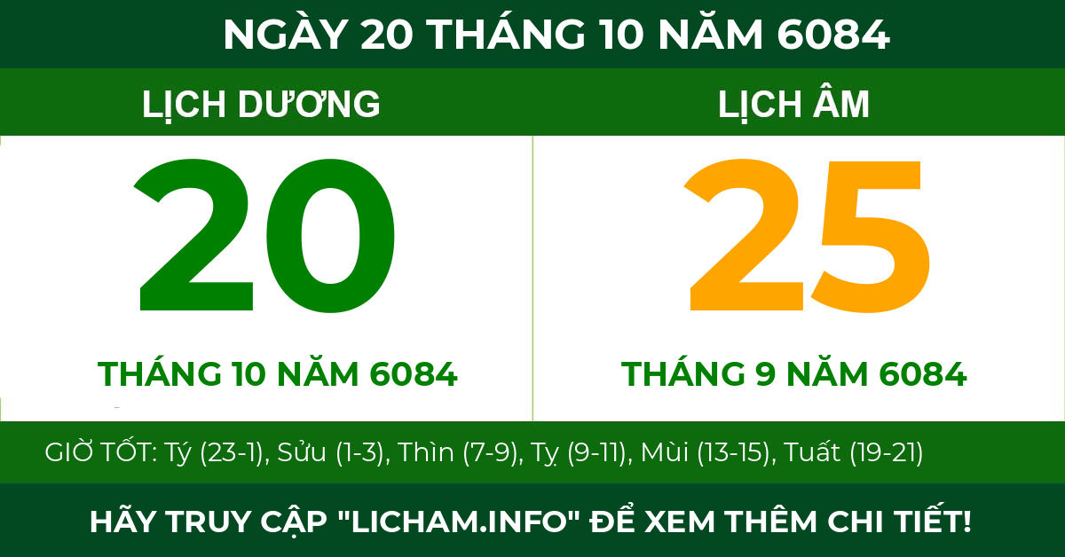 lịch âm ngày 20 tháng 10 năm 6084