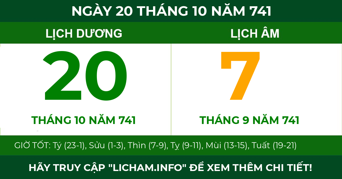 lịch âm ngày 20 tháng 10 năm 741