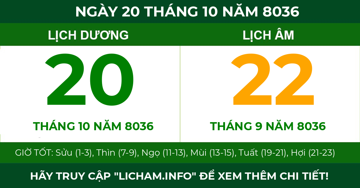 lịch âm ngày 20 tháng 10 năm 8036