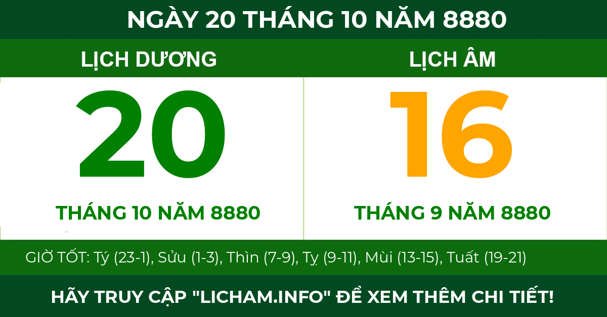 lịch âm ngày 20 tháng 10 năm 8880