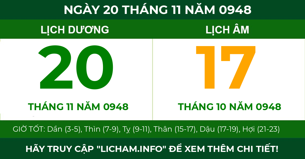 lịch âm ngày 20 tháng 11 năm 0948
