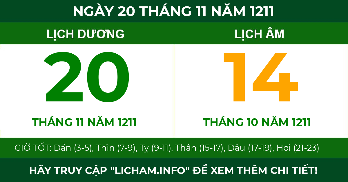 lịch âm ngày 20 tháng 11 năm 1211