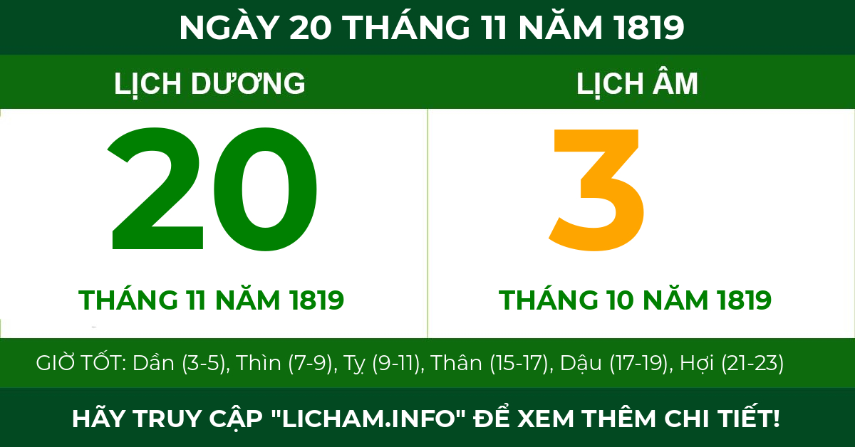 lịch âm ngày 20 tháng 11 năm 1819