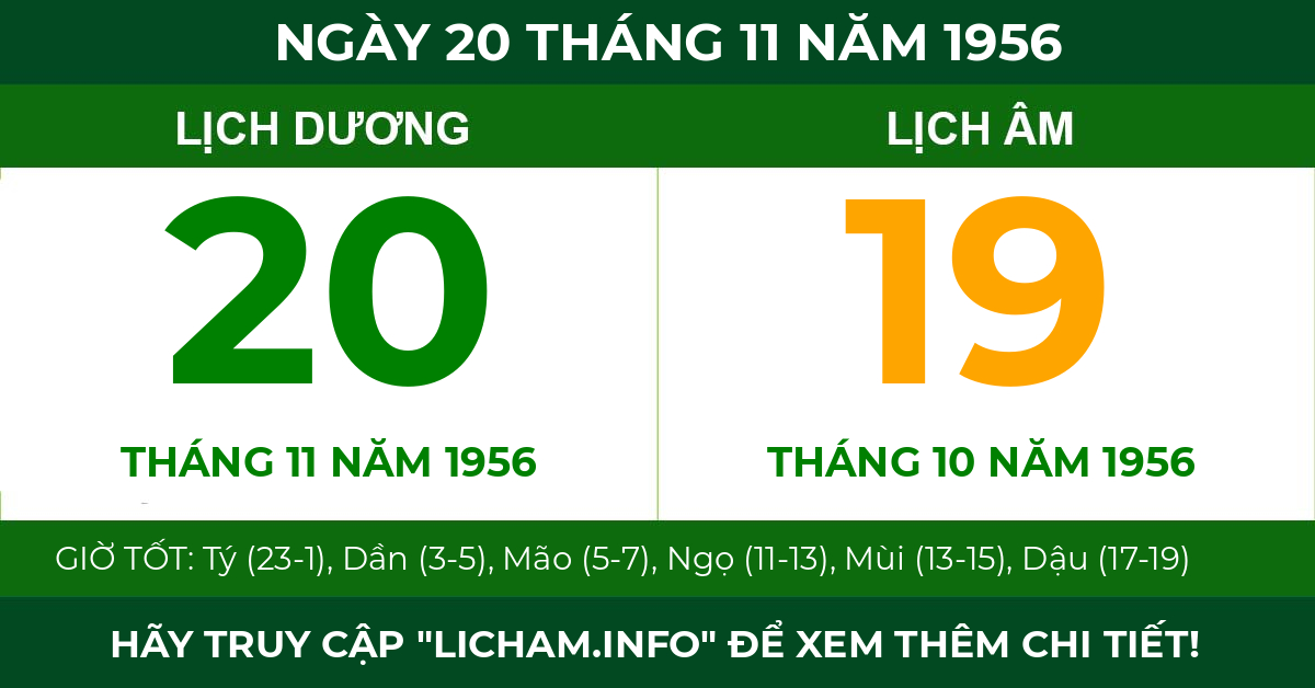 lịch âm ngày 20 tháng 11 năm 1956