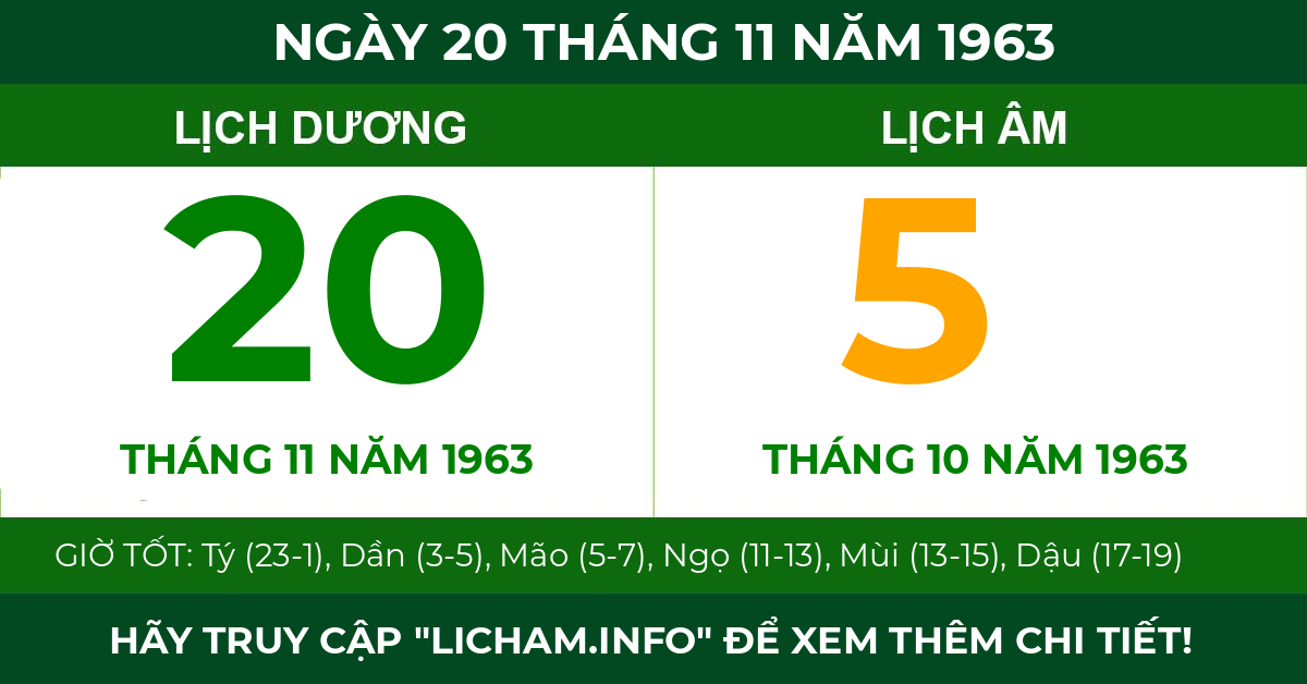 lịch âm ngày 20 tháng 11 năm 1963