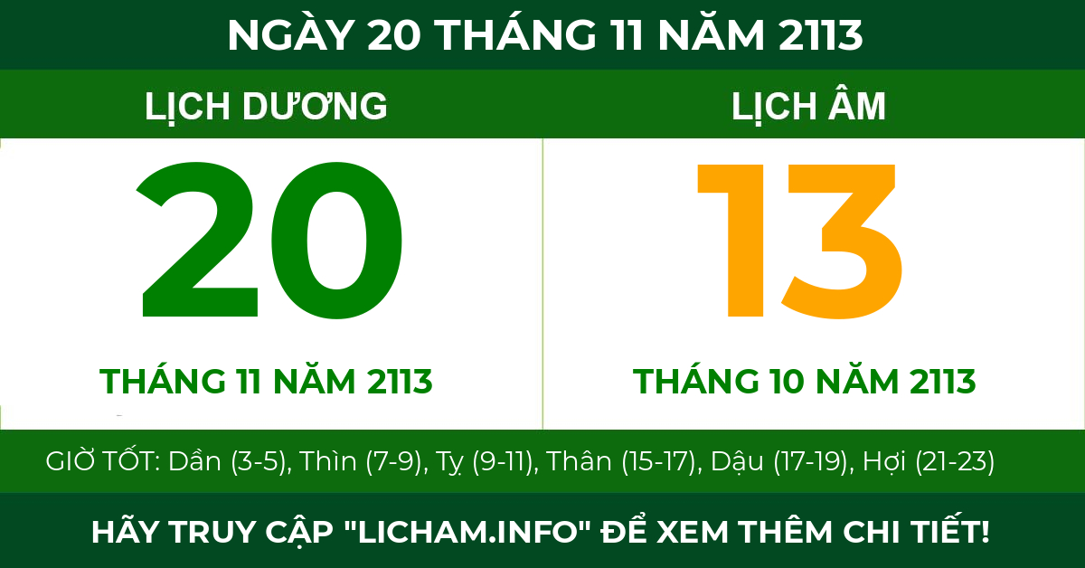 lịch âm ngày 20 tháng 11 năm 2113