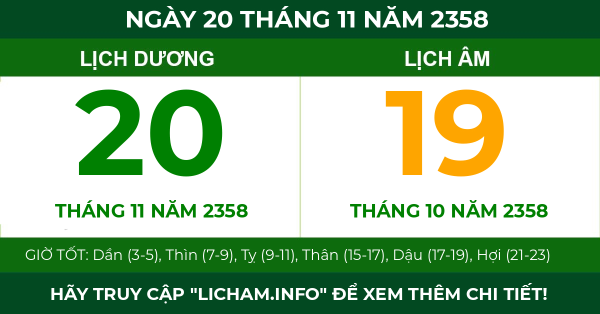 lịch âm ngày 20 tháng 11 năm 2358