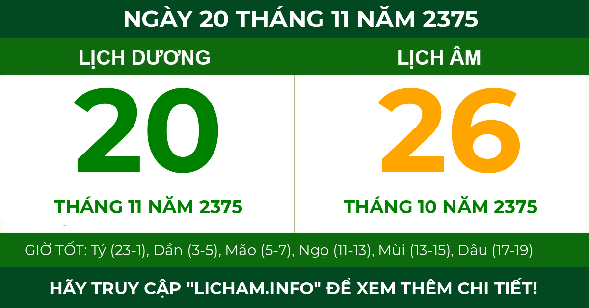 lịch âm ngày 20 tháng 11 năm 2375