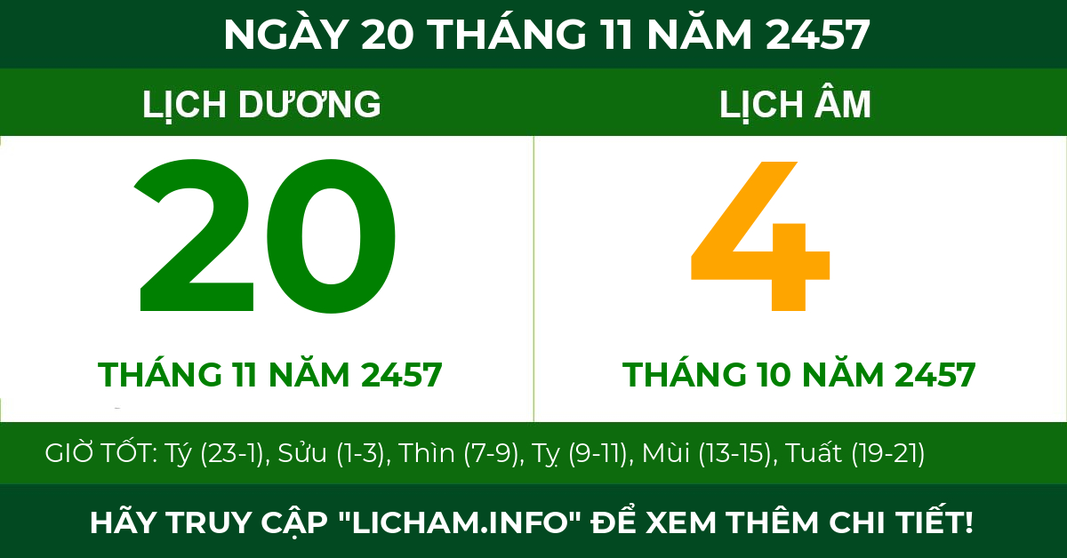 lịch âm ngày 20 tháng 11 năm 2457