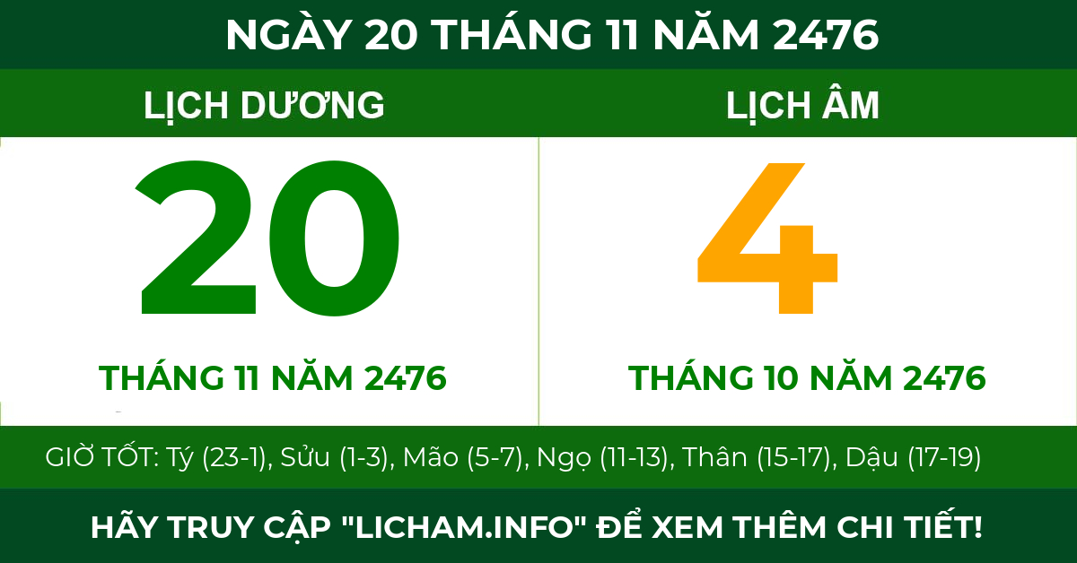 lịch âm ngày 20 tháng 11 năm 2476