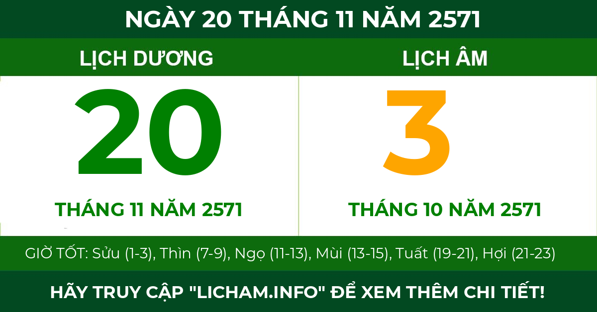 lịch âm ngày 20 tháng 11 năm 2571