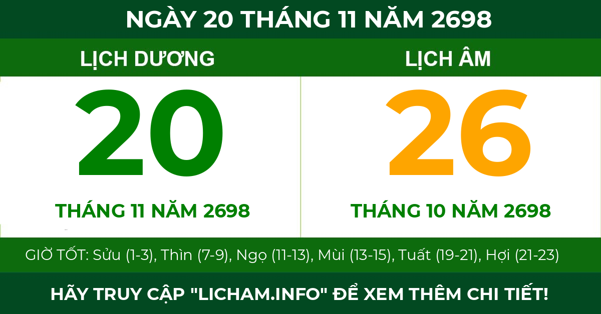 lịch âm ngày 20 tháng 11 năm 2698