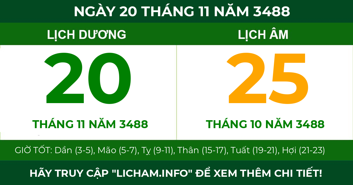 lịch âm ngày 20 tháng 11 năm 3488