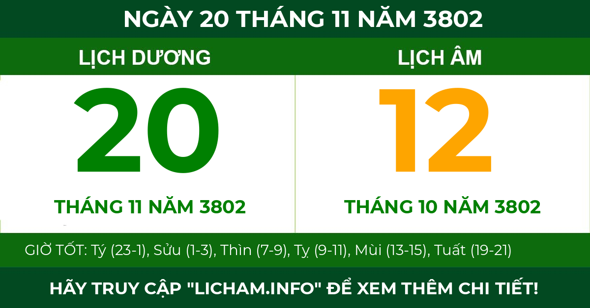 lịch âm ngày 20 tháng 11 năm 3802
