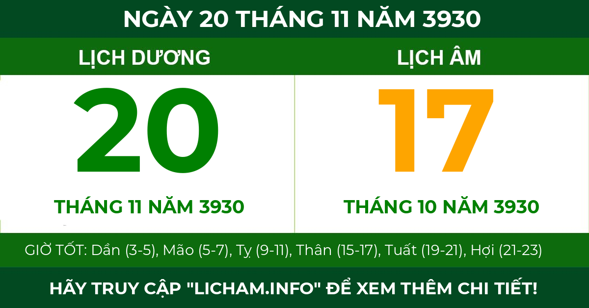 lịch âm ngày 20 tháng 11 năm 3930