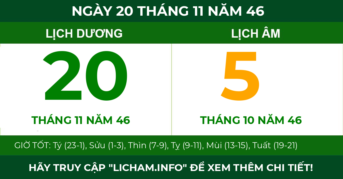 lịch âm ngày 20 tháng 11 năm 46