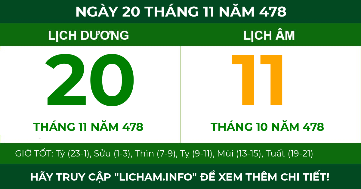 lịch âm ngày 20 tháng 11 năm 478
