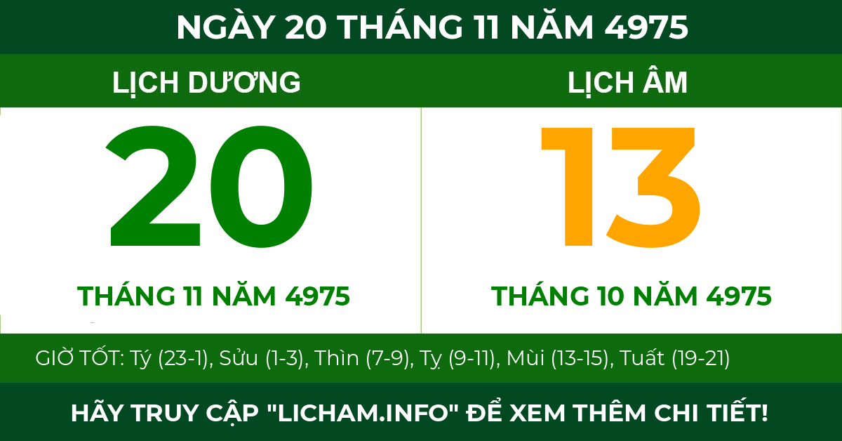lịch âm ngày 20 tháng 11 năm 4975