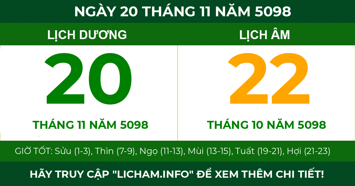 lịch âm ngày 20 tháng 11 năm 5098