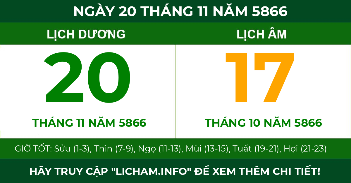 lịch âm ngày 20 tháng 11 năm 5866