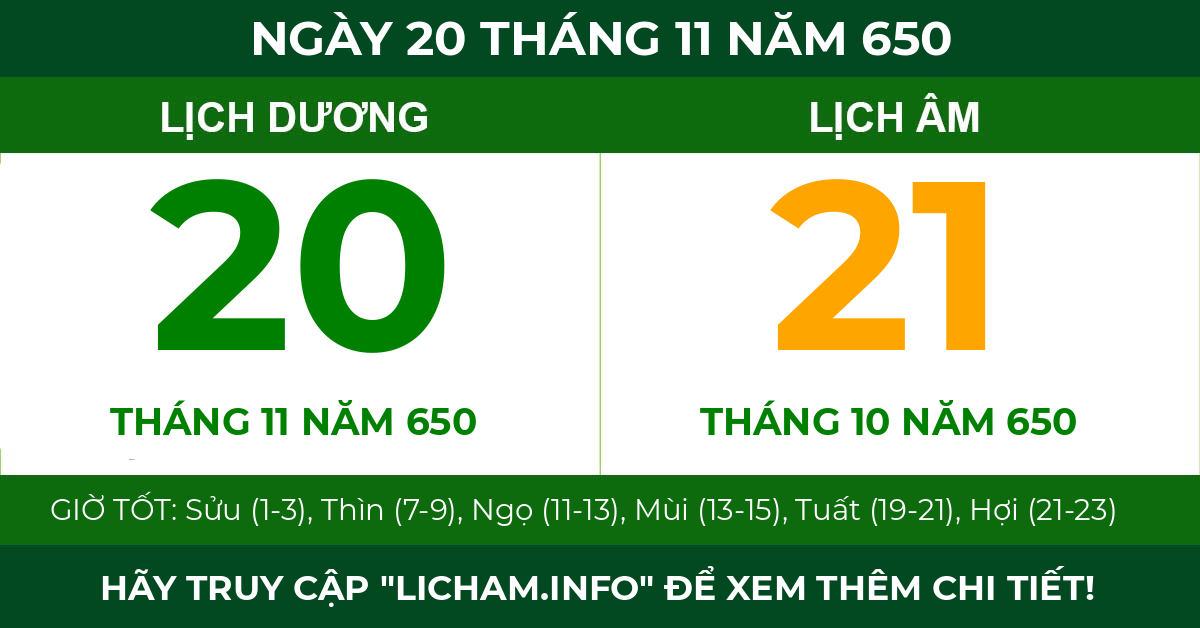 lịch âm ngày 20 tháng 11 năm 650