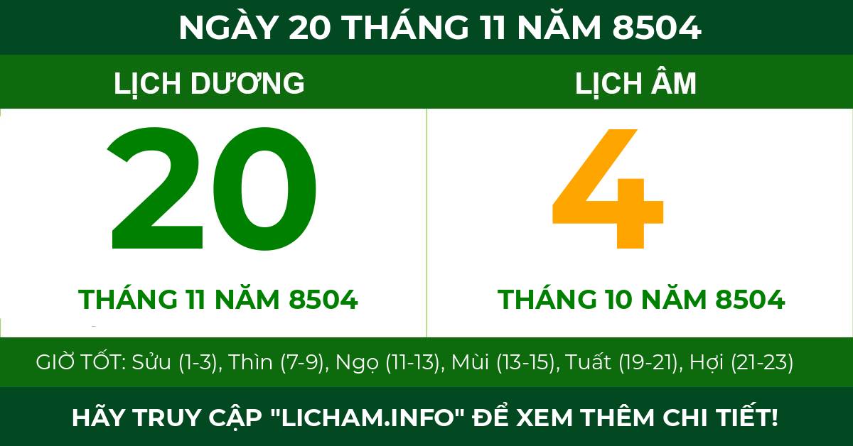 lịch âm ngày 20 tháng 11 năm 8504