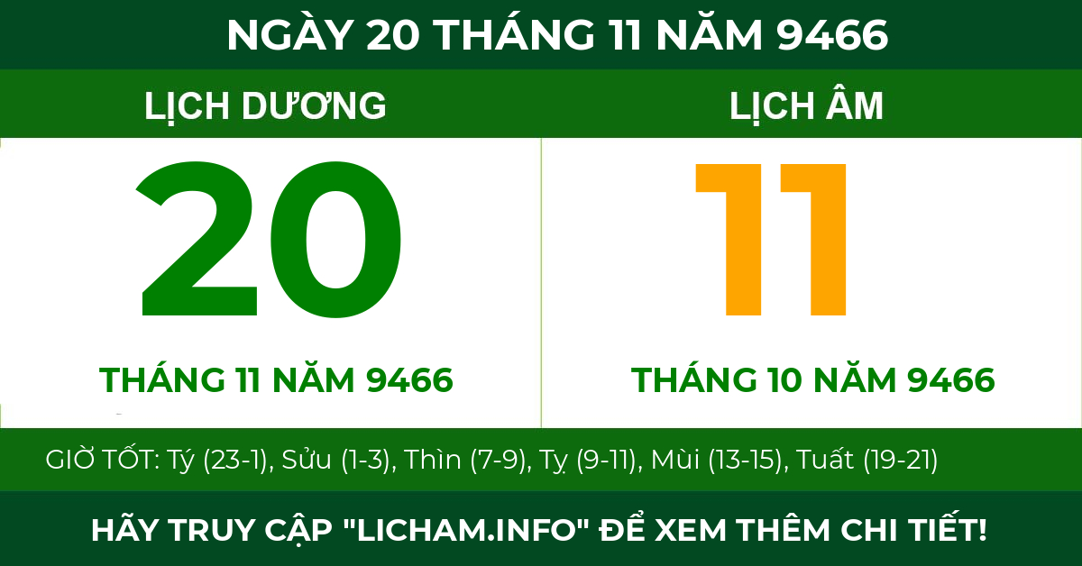 lịch âm ngày 20 tháng 11 năm 9466