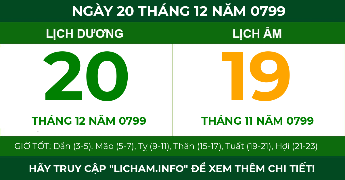 lịch âm ngày 20 tháng 12 năm 0799