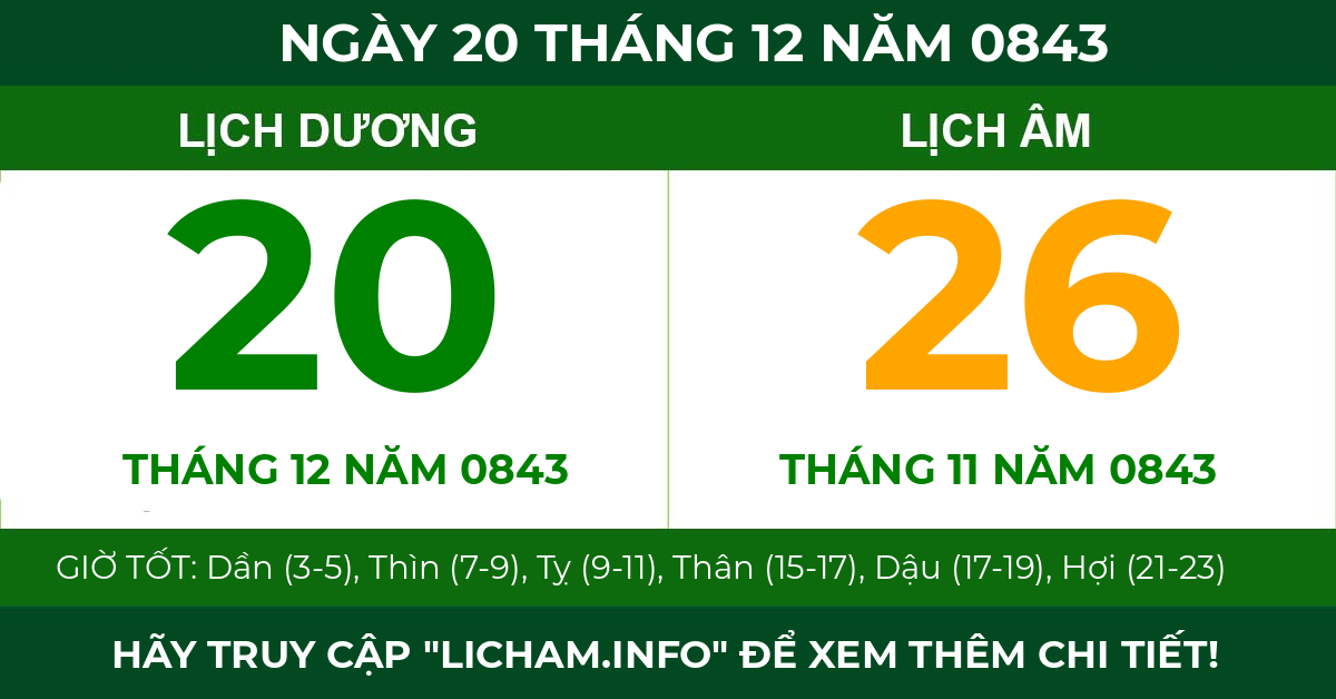 lịch âm ngày 20 tháng 12 năm 0843