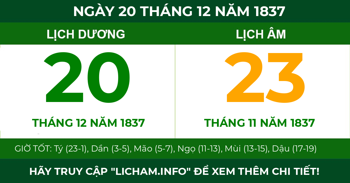 lịch âm ngày 20 tháng 12 năm 1837