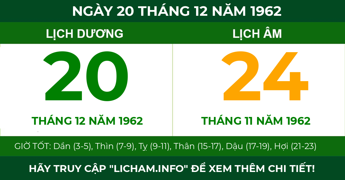 lịch âm ngày 20 tháng 12 năm 1962