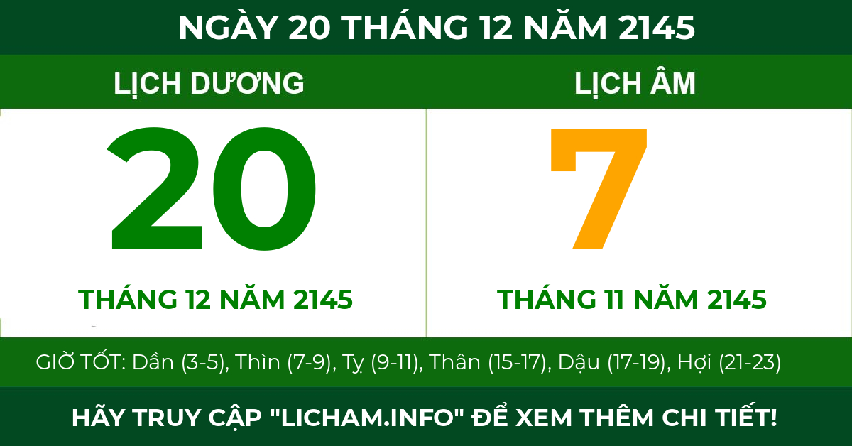lịch âm ngày 20 tháng 12 năm 2145