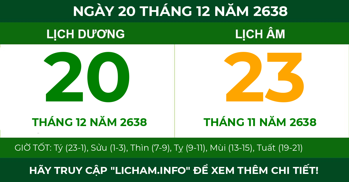 lịch âm ngày 20 tháng 12 năm 2638
