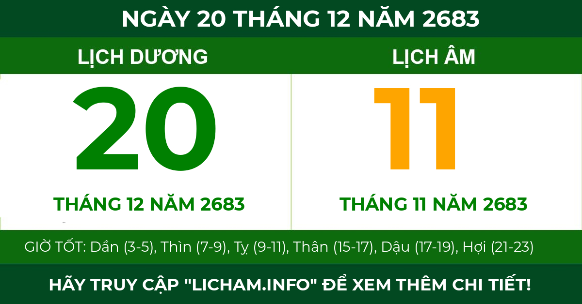 lịch âm ngày 20 tháng 12 năm 2683