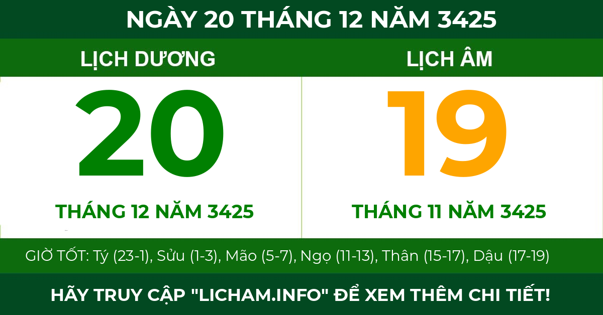 lịch âm ngày 20 tháng 12 năm 3425