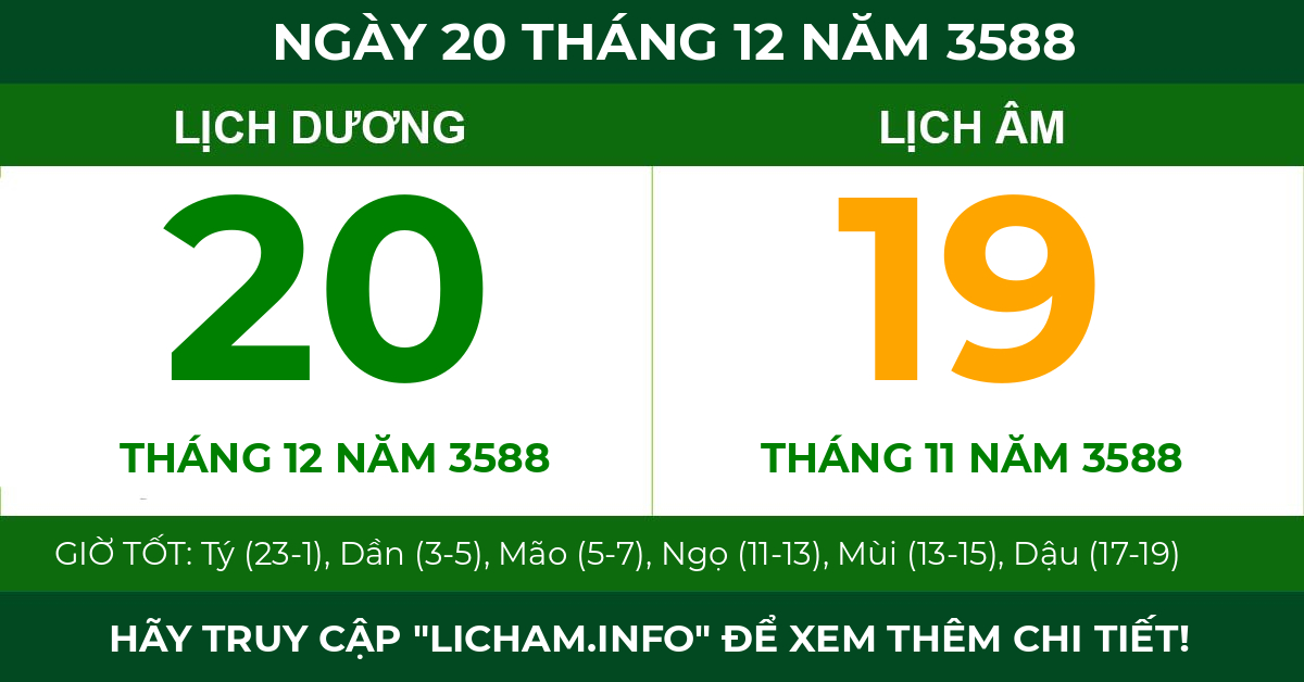 lịch âm ngày 20 tháng 12 năm 3588