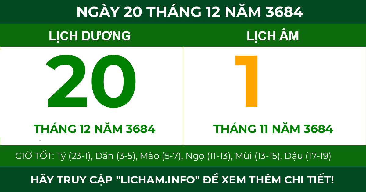 lịch âm ngày 20 tháng 12 năm 3684