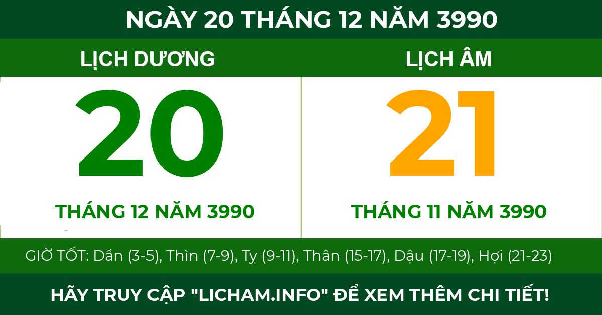 lịch âm ngày 20 tháng 12 năm 3990
