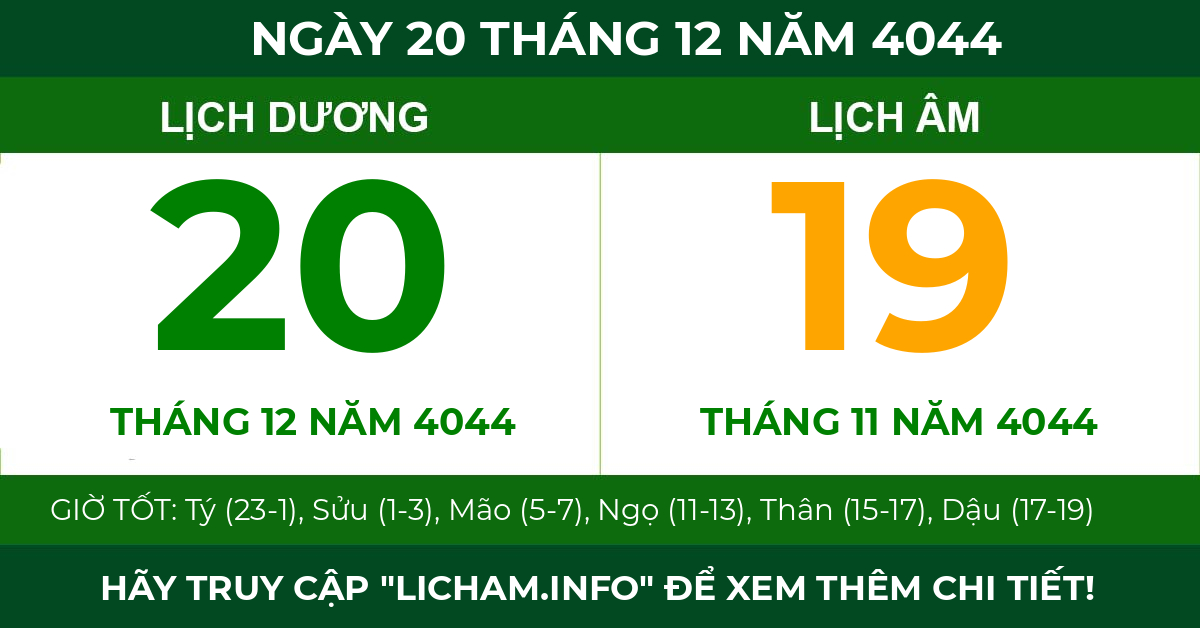 lịch âm ngày 20 tháng 12 năm 4044