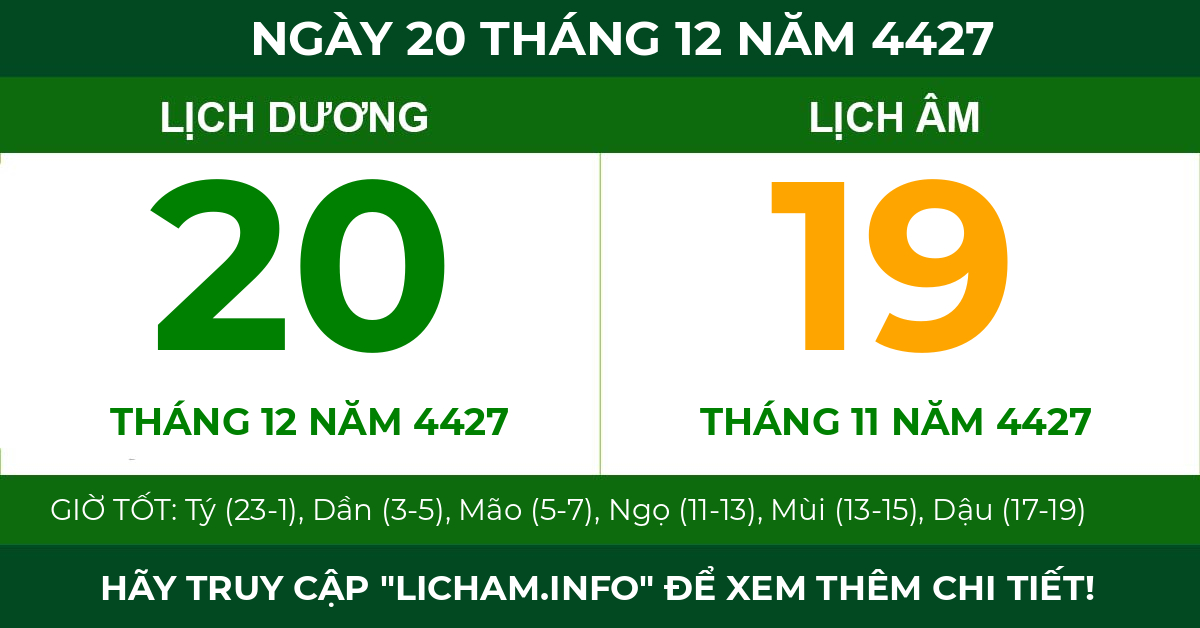 lịch âm ngày 20 tháng 12 năm 4427