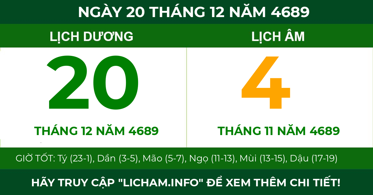 lịch âm ngày 20 tháng 12 năm 4689