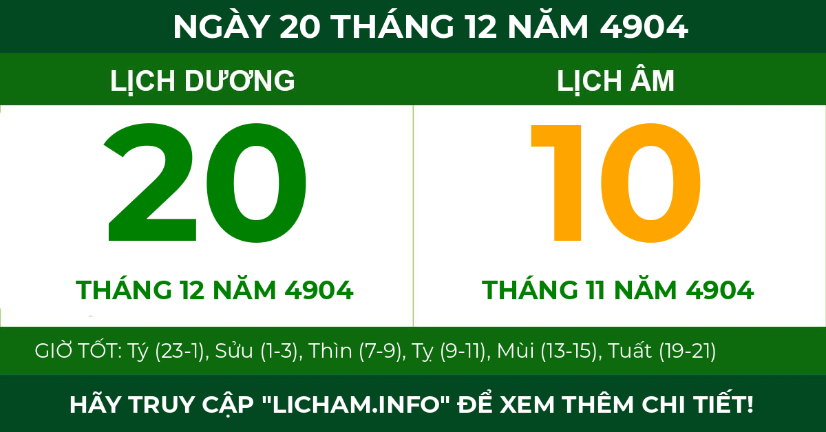 lịch âm ngày 20 tháng 12 năm 4904