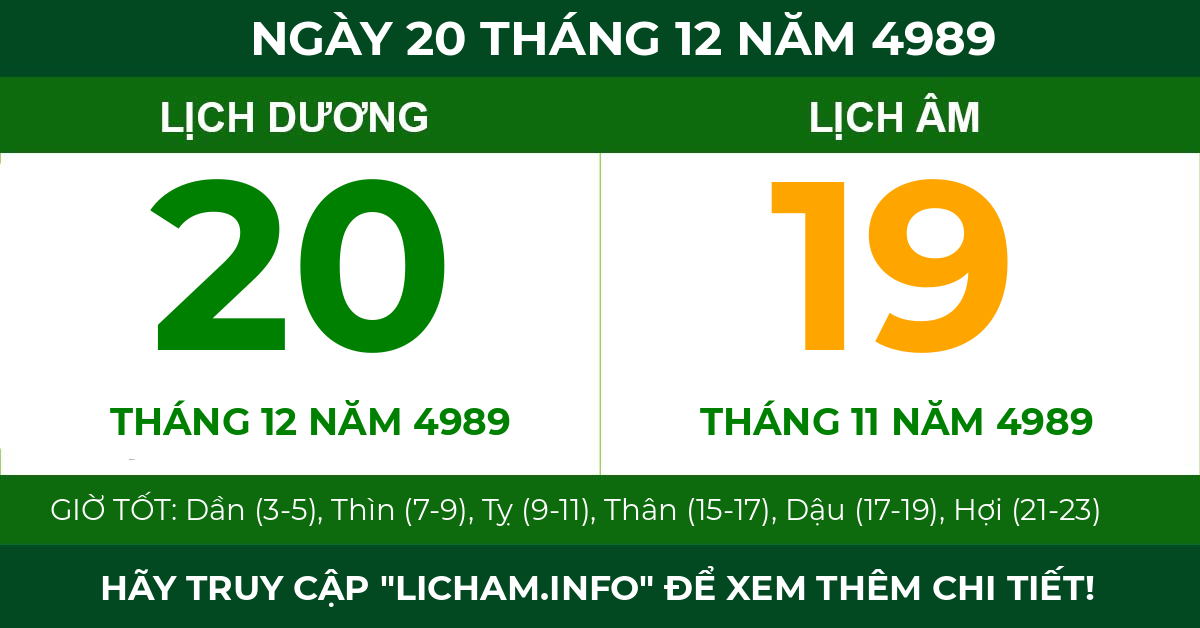 lịch âm ngày 20 tháng 12 năm 4989