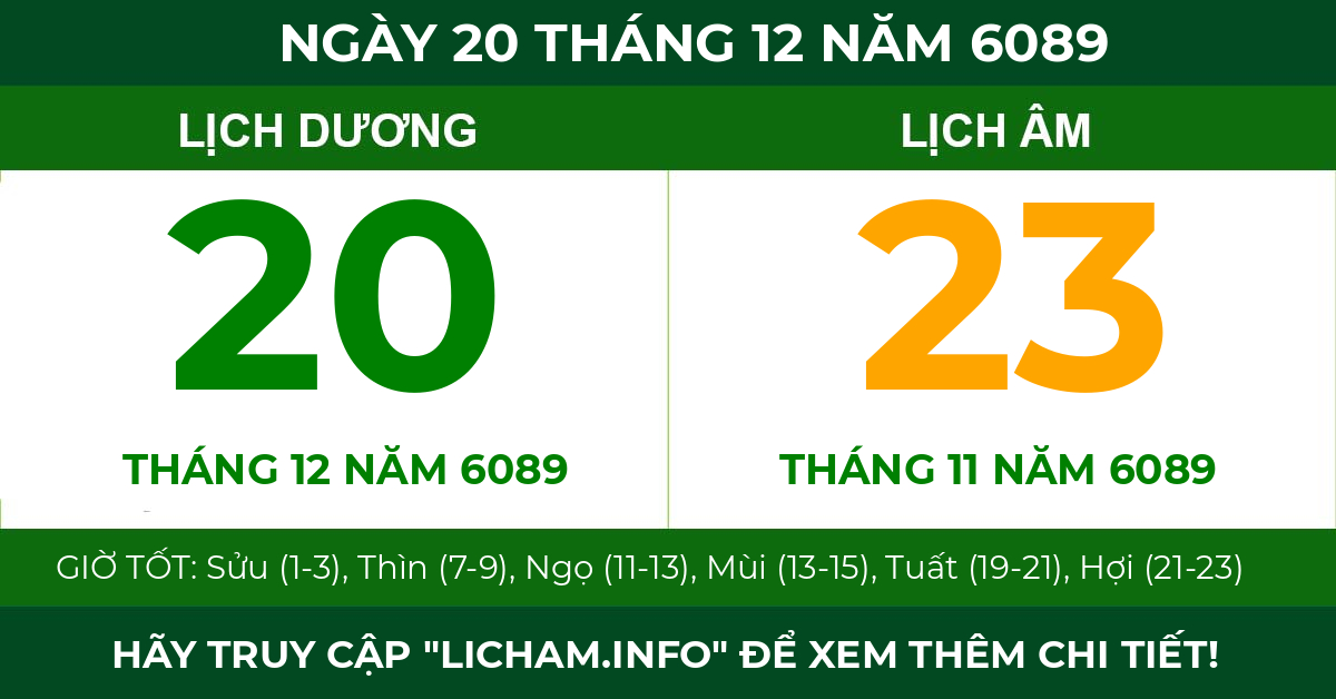 lịch âm ngày 20 tháng 12 năm 6089
